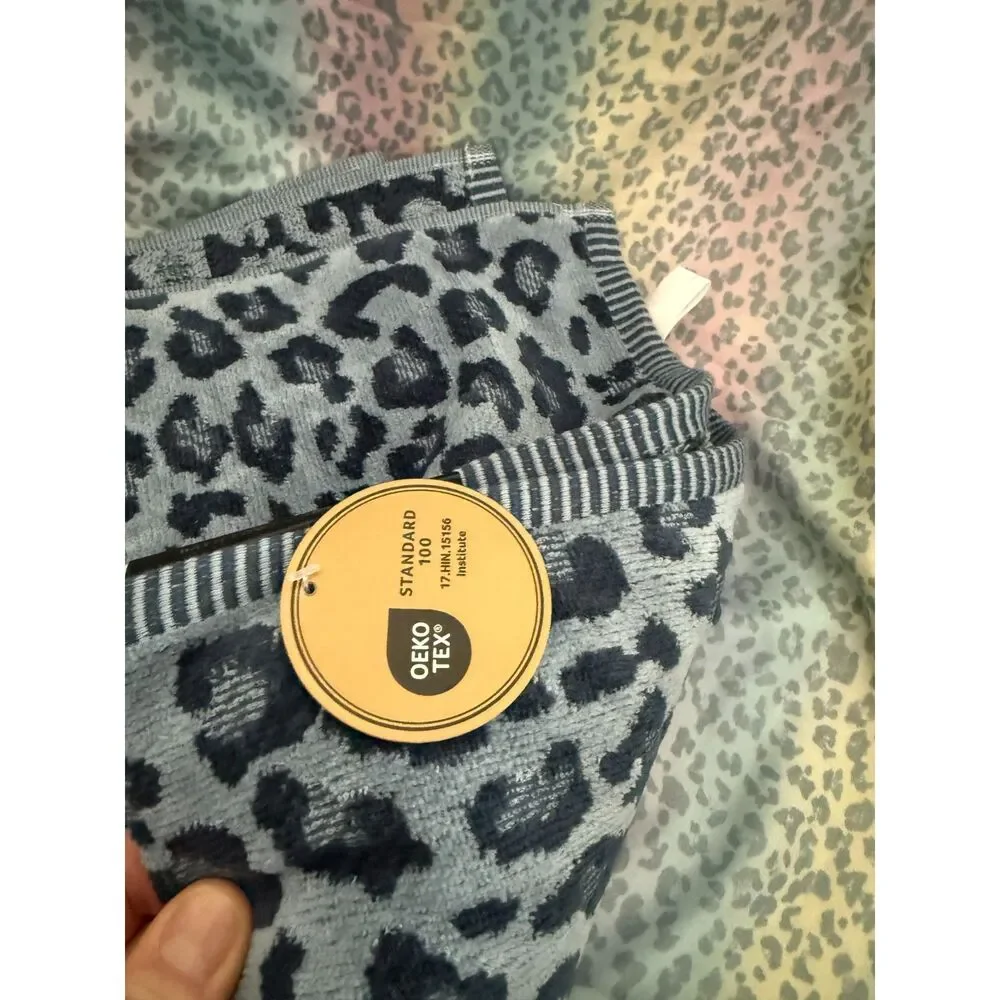 Envogue Home Leopard Print Towel Set Blue100% Cotton Bath Hand Towels reversable
